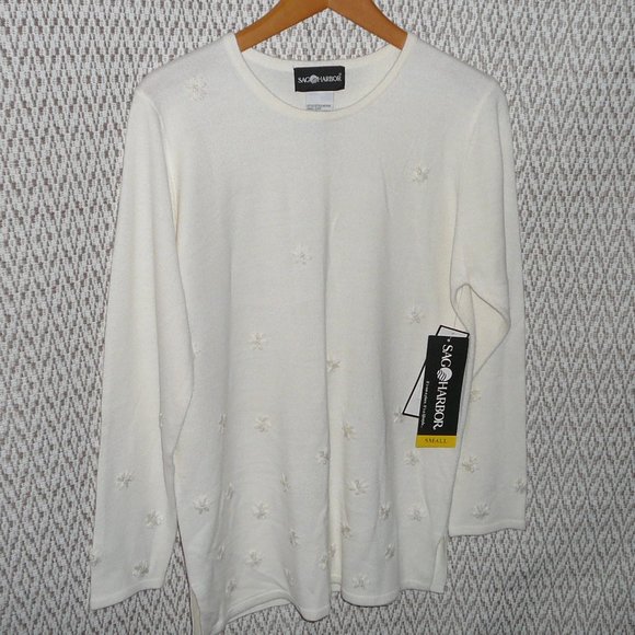 Sag Harbor Sweaters - Sag Harbor Embroidered Sweater Pearl Accent S NWT